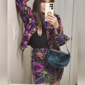Versace Jeans Couture Jacket Vibrant Jester Geometric Two-Piece Skirt Set Xs